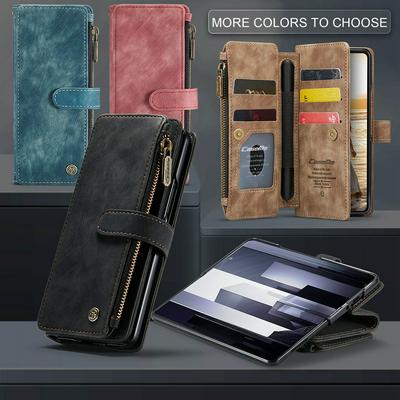 CASEME C30 Series for Samsung Galaxy Z Fold 6 PU Leather Phone Case Card Slots Zipper Pocket Stand Cover