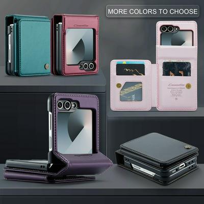 CASEME C22 Series for Samsung Galaxy Z Flip 6 Case Glossy Phone Cover with Kickstand Card Holder