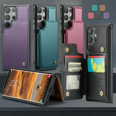 CASEME C22 Series for Samsung Galaxy S24 Ultra Case Glossy Phone Cover with Kickstand Card Holder