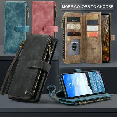 CASEME C30 Series for Samsung Galaxy S24 Plus PU Leather Phone Case Card Slots Zipper Pocket Stand Cover