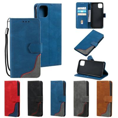 For iPhone 13 Three Color Blocks Magnetic Buckle PU Leather Phone Case