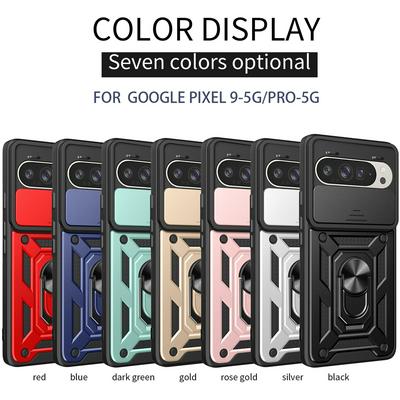 Sergeant Shockproof Drop-proof PC+TPU Phone Protective Case with Metal Ring Kickstand and Metal Patch for Google Pixel 9 / 9 Pro