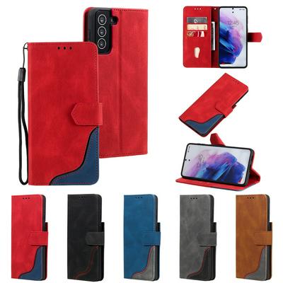 For Samsung Galaxy S21 Three Color Blocks Magnetic Buckle PU Leather Phone Case
