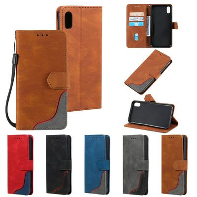 For iPhone XR Three Color Blocks Magnetic Buckle PU Leather Phone Case