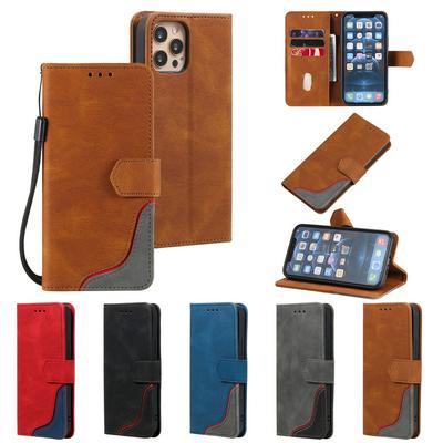 For iPhone 12 mini Three Color Blocks Magnetic Buckle PU Leather Phone Case