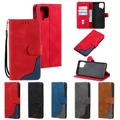 For Samsung Galaxy A42 Three Color Blocks Magnetic Buckle PU Leather Phone Case