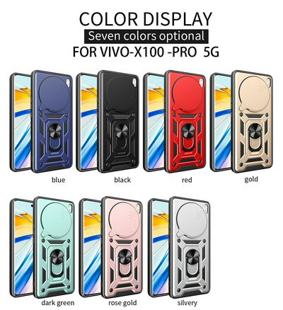 For Vivo Vivo X100 Pro Sergeant Shockproof Drop-proof PC+TPU Phone Protective Case with Metal Ring Kickstand and Metal Patch 