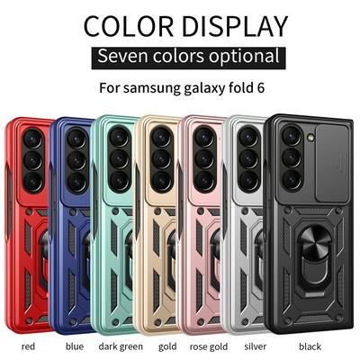 For Samsung Galaxy Z Fold 6 Sergeant Shockproof Drop-proof PC+TPU Phone Protective Case with Metal Ring Kickstand and Metal Patch 