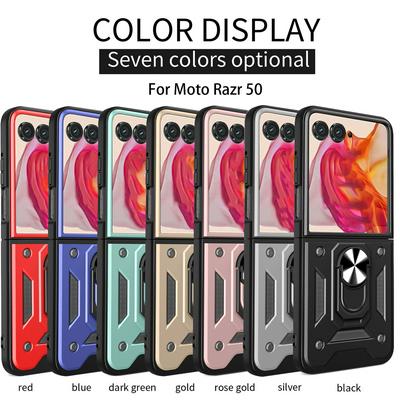 For Motorola Razr 50 Sergeant Shockproof Drop-proof PC+TPU Phone Protective Case with Metal Ring Kickstand and Metal Patch 