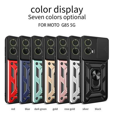 Sergeant Shockproof Drop-proof PC+TPU Phone Protective Case with Metal Ring Kickstand and Metal Patch for Motorola G85