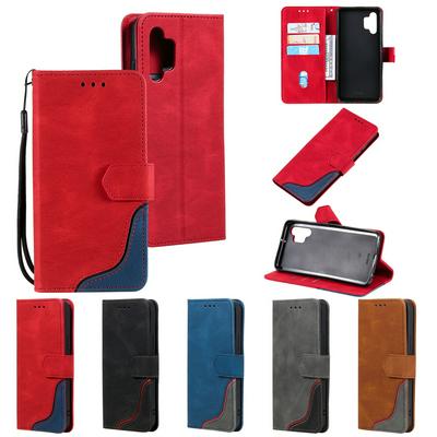 For Samsung Galaxy A32 4G Three Color Blocks Magnetic Buckle PU Leather Phone Case