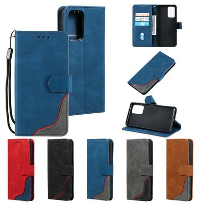 For Samsung Galaxy A52 Three Color Blocks Magnetic Buckle PU Leather Phone Case