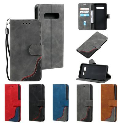 For Samsung Galaxy S10 Three Color Blocks Magnetic Buckle PU Leather Phone Case