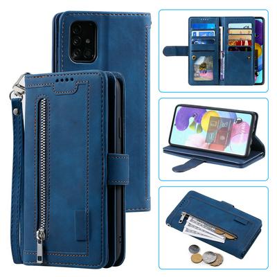 For Samsung Galaxy A33 Card Holder Slots Zipper Pocket PU Leather Case with Wrist Strap 
