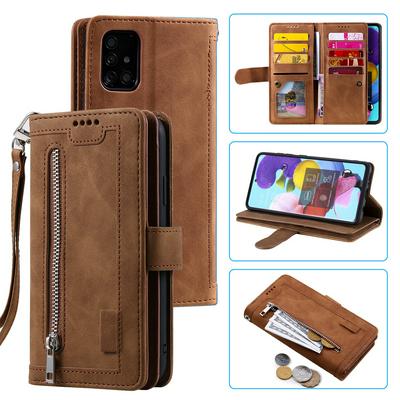 For Samsung Galaxy A53 Card Holder Slots Zipper Pocket PU Leather Case with Wrist Strap 