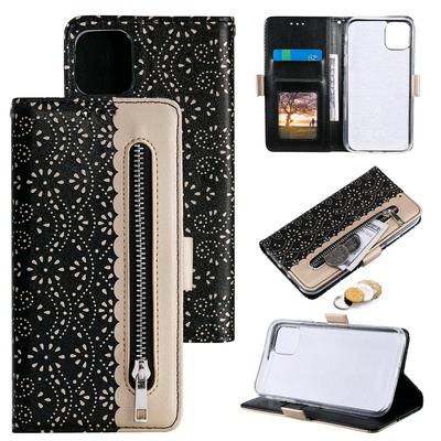Zippered Wallet Case for iPhone 13 Pro Max, Patterned Leather Phone Cover with Wrist Strap