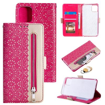 Zippered Wallet Case for iPhone 13, Patterned Leather Phone Cover with Wrist Strap