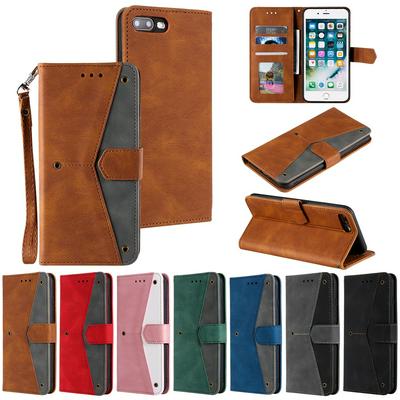 For iPhone 7 Plus / 8 Plus Color Blocking Design Shockproof PU Leather Phone Case