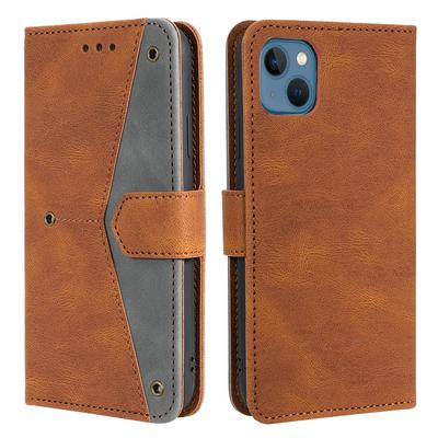 For iPhone 14 Color Blocking Design Shockproof PU Leather Phone Case