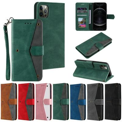 For iPhone 12 Color Blocking Design Shockproof PU Leather Phone Case