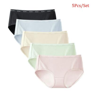 5PCS Cotton Underwear Women's Middle Waist Panties Girls Students Breathable Briefs Female Underpants M-XXL