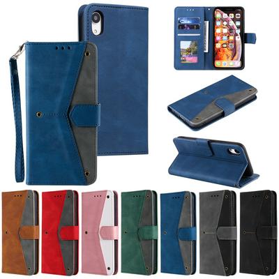 For iPhone XR Color Blocking Design Shockproof PU Leather Phone Case