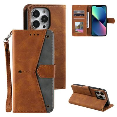 For iPhone 14 Pro Color Blocking Design Shockproof PU Leather Phone Case