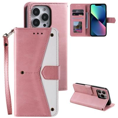 For iPhone 14 Pro Max Color Blocking Design Shockproof PU Leather Phone Case
