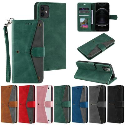 For iPhone 12 Mini Color Blocking Design Shockproof PU Leather Phone Case