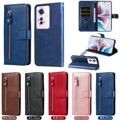 For Oppo Reno 11F 5G/F25 Pro Stylish Zipper Calf Pattern Shockproof PU Leather + Soft TPU Phone Case