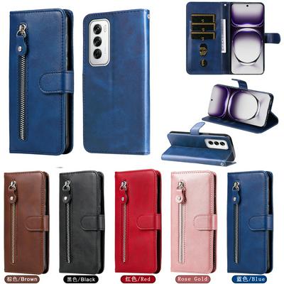 For Oppo Reno 12 5G Stylish Zipper Calf Pattern Shockproof PU Leather + Soft TPU Phone Case