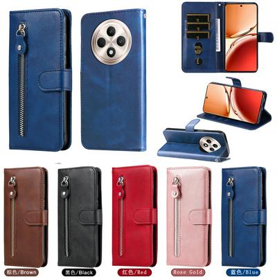 For Oppo Reno 12F 5G Stylish Zipper Calf Pattern Shockproof PU Leather + Soft TPU Phone Case