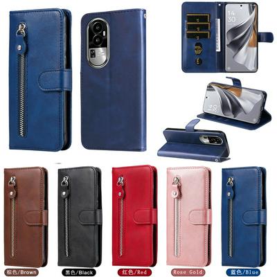 For Oppo Reno 10 Stylish Zipper Calf Pattern Shockproof PU Leather + Soft TPU Phone Case