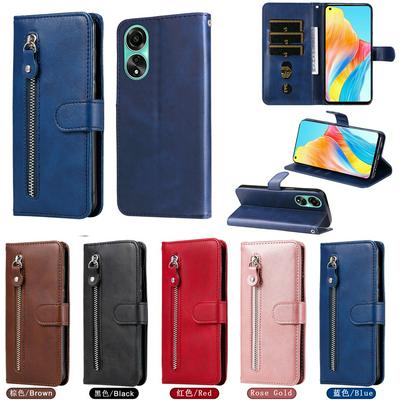 For Oppo A78 4G Stylish Zipper Calf Pattern Shockproof PU Leather + Soft TPU Phone Case