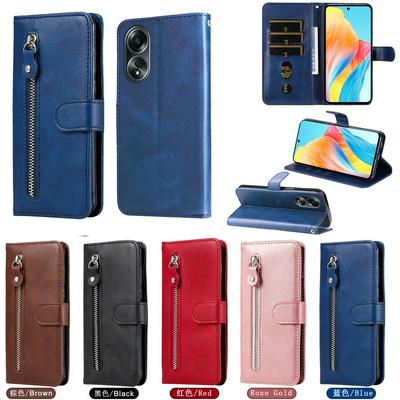 For Oppo A58 4G Stylish Zipper Calf Pattern Shockproof PU Leather + Soft TPU Phone Case