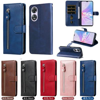 For Oppo A58 5G Stylish Zipper Calf Pattern Shockproof PU Leather + Soft TPU Phone Case