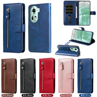 For Oppo Reno 11 5G Stylish Zipper Calf Pattern Shockproof PU Leather + Soft TPU Phone Case