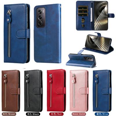 For Oppo Reno 12 Pro 5G/Reno 12 5G Stylish Zipper Calf Pattern Shockproof PU Leather + Soft TPU Phone Case