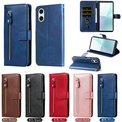 For Sony Xperia 10 VI 2024 Stylish Zipper Calf Pattern Shockproof PU Leather + Soft TPU Phone Case