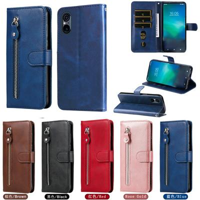 For Sony Xperia 5 VI 2024 Stylish Zipper Calf Pattern Shockproof PU Leather + Soft TPU Phone Case