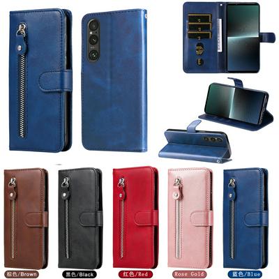 For Sony Xperia 1 V Stylish Zipper Calf Pattern Shockproof PU Leather + Soft TPU Phone Case