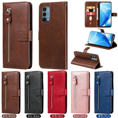 For Oneplus Nord N200 5G Stylish Zipper Calf Pattern Shockproof PU Leather + Soft TPU Phone Case