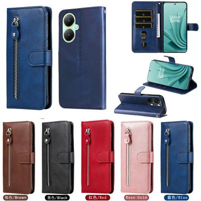For Oneplus Nord 3/Ace 2V Stylish Zipper Calf Pattern Shockproof PU Leather + Soft TPU Phone Case