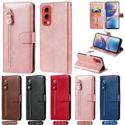 For Oneplus Nord 2 Stylish Zipper Calf Pattern Shockproof PU Leather + Soft TPU Phone Case