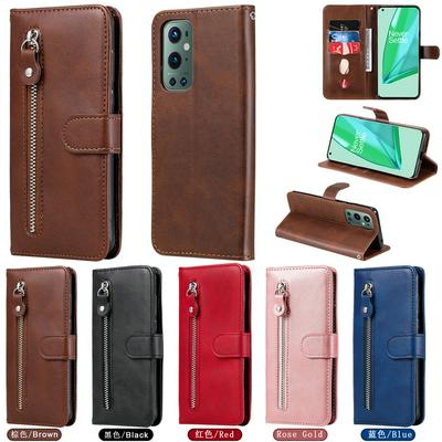 For Oneplus 9 Pro Stylish Zipper Calf Pattern Shockproof PU Leather + Soft TPU Phone Case
