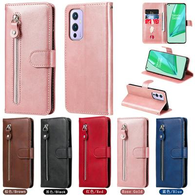 For Oneplus 9 Stylish Zipper Calf Pattern Shockproof PU Leather + Soft TPU Phone Case