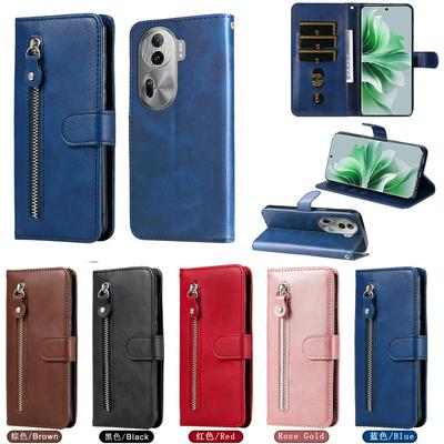 For Oppo Reno 11 Pro 5G Stylish Zipper Calf Pattern Shockproof PU Leather + Soft TPU Phone Case