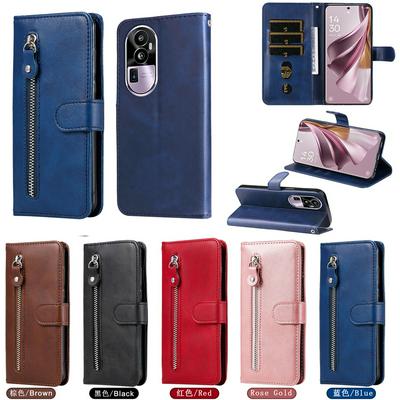 For Oppo Reno 10 Pro Plus Stylish Zipper Calf Pattern Shockproof PU Leather + Soft TPU Phone Case