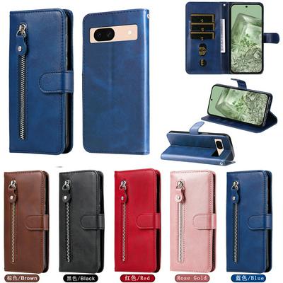 For Google Pixel 8A Stylish Zipper Calf Pattern Shockproof PU Leather + Soft TPU Phone Case