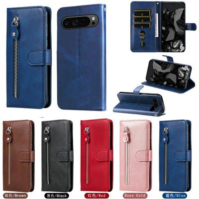 For Google Pixel 9 Pro XL Stylish Zipper Calf Pattern Shockproof PU Leather + Soft TPU Phone Case